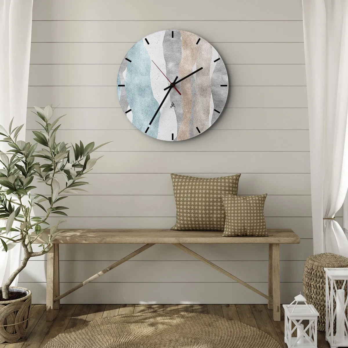 Ceas de perete - Ceas pe sticlă - Valuri pastelate abstracte pe un fundal deschis - 30x30cm - Studiu de proximitate - Decorațiune modernă pentru perete pentru living, bucătărie și dormitor ARTTOR