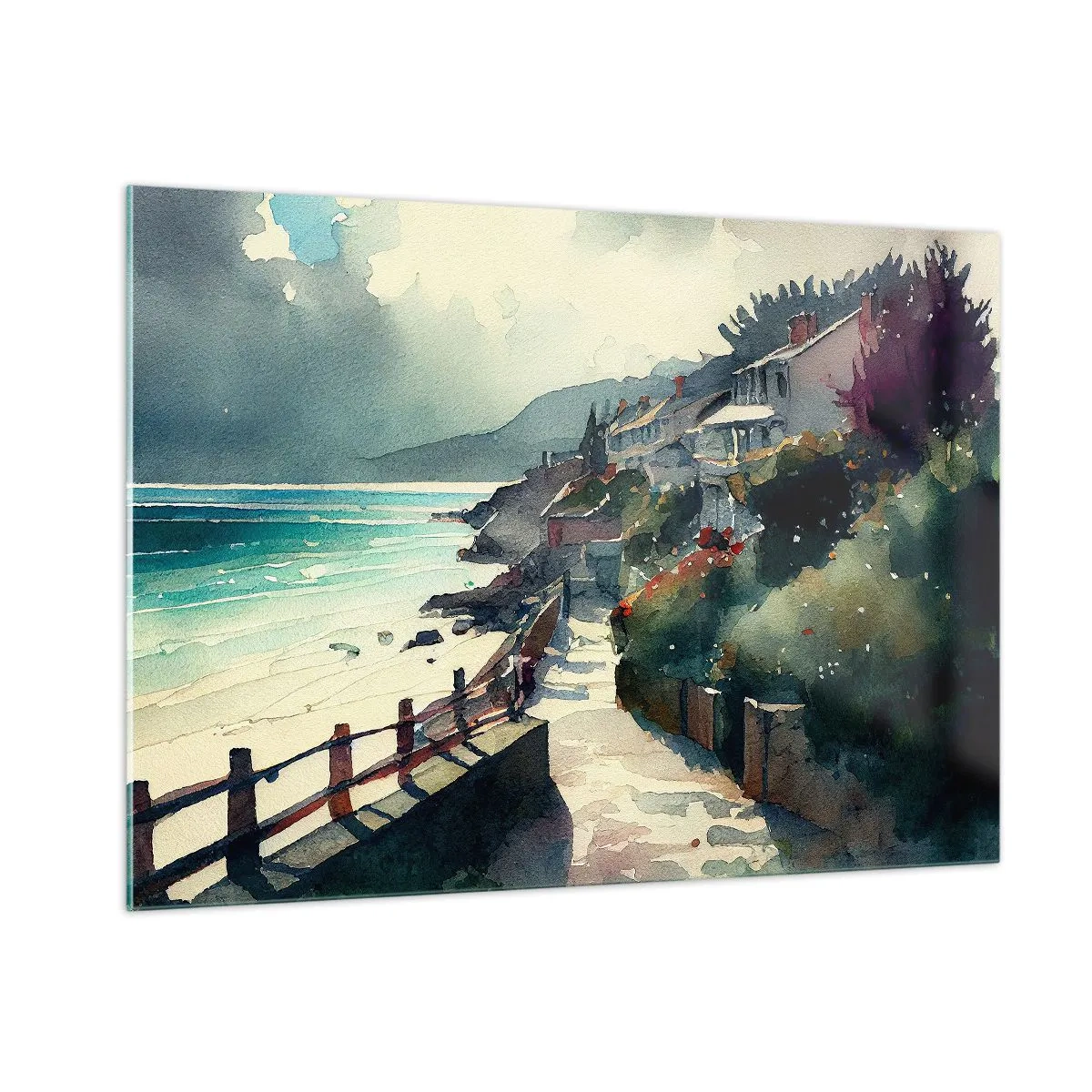 Tablou pe sticlă - Orășel mediteraneean - 100x70 cm