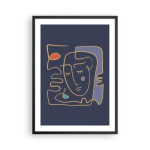 Poster în ramă neagră - Față abstractă minimalistă pe un fundal bleumarin în stil artă liniară - 50x70cm - În reverie - Decorațiune modernă pentru perete pentru living și dormitor ARTTOR