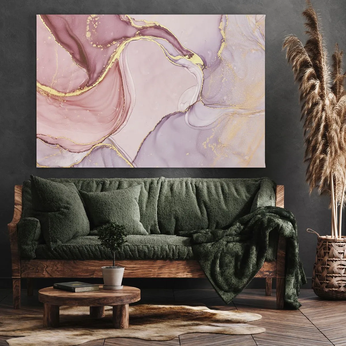 Tablou pe pânză Canvas - Modele abstracte delicate în nuanțe de roz și auriu - 70x50cm - O mângâiere de culoare - Decorațiune modernă pentru perete pentru living și dormitor ARTTOR
