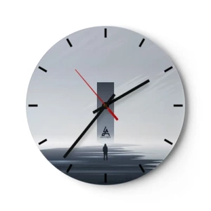 Ceas de perete - Ceas pe sticlă - Un peisaj minimalist cu o figură și o formă geometrică - 30x30cm - Oportunitate sau amenințare? - Decorațiune modernă pentru perete pentru living, bucătărie și dormitor ARTTOR