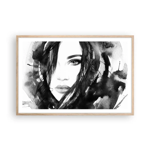 Poster în ramă de stejar deschis - Studiu unei dame în alb și negru - 91x61 cm