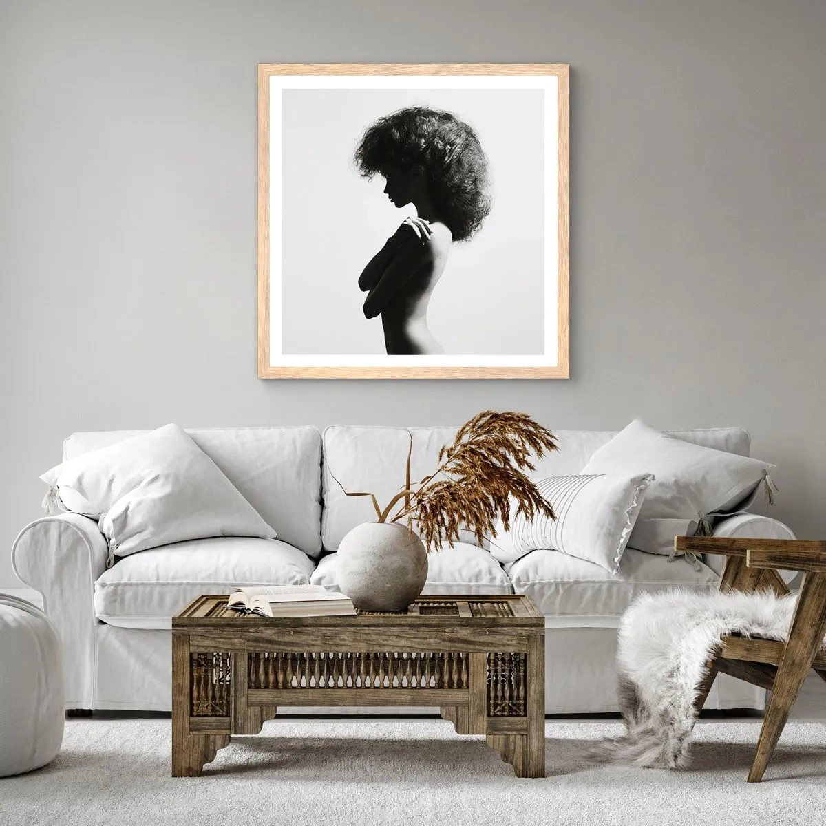 Poster în ramă de stejar deschis - Ca o floare pe o tulpină subțire - 40x40 cm