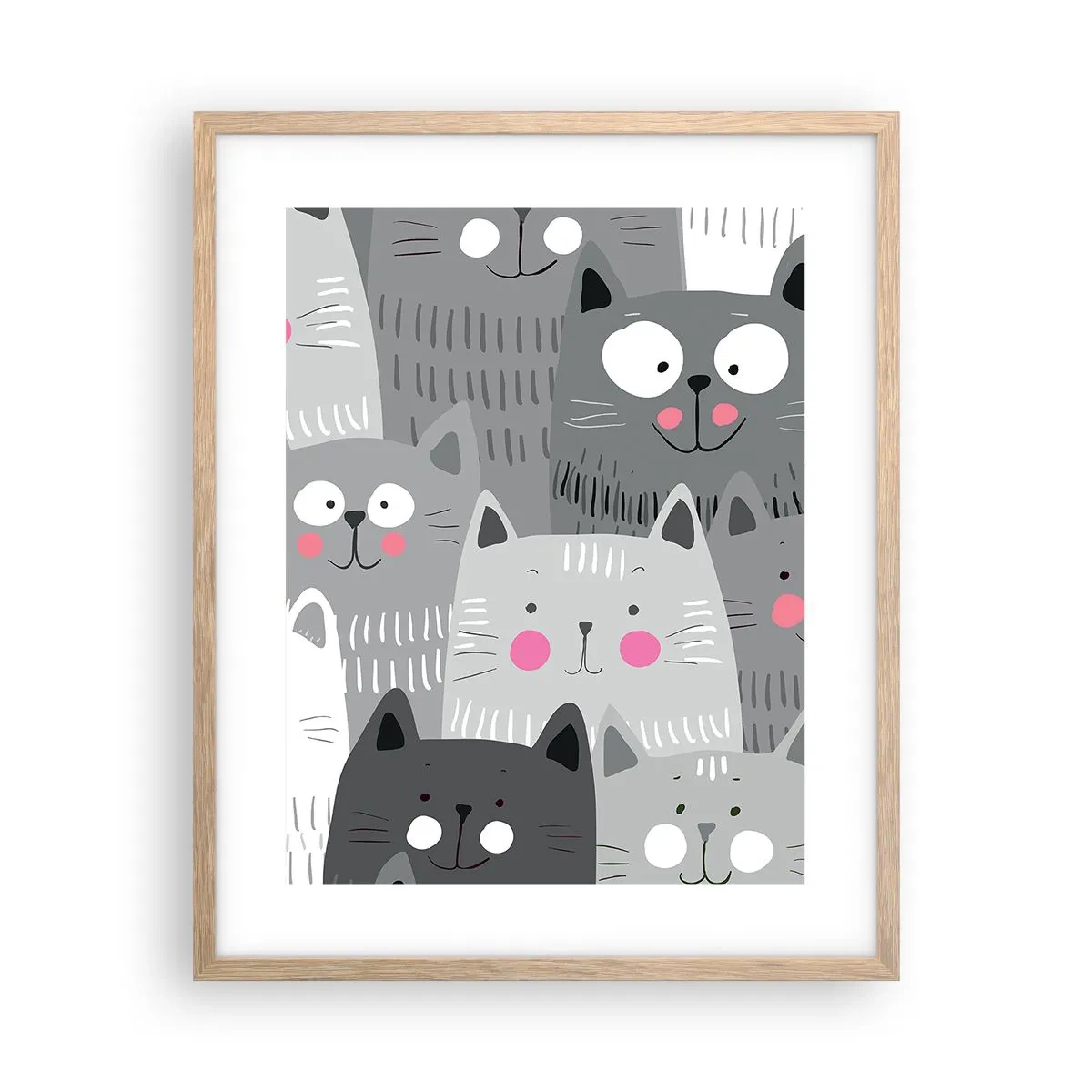 Poster în ramă de stejar deschis - Lumea felină - 40x50 cm