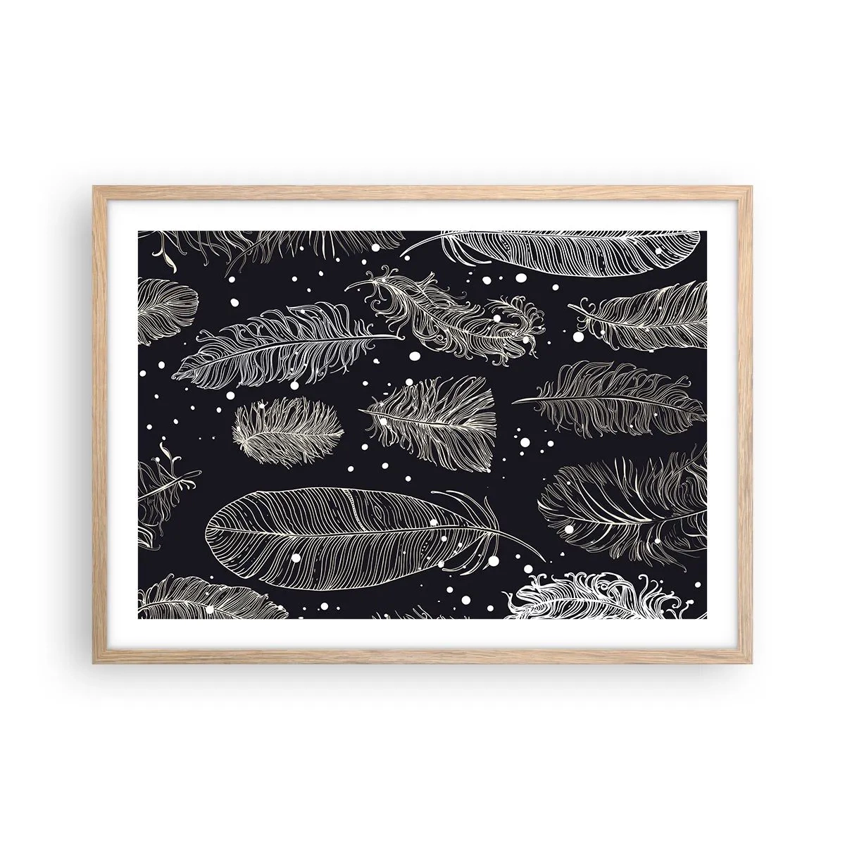 Poster în ramă de stejar deschis - Dantelă cu pene - 70x50 cm