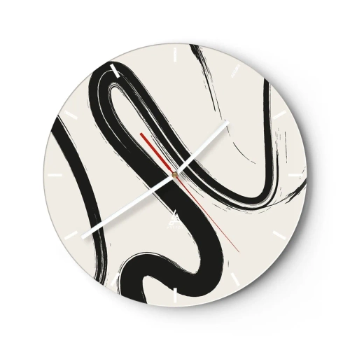 Ceas de perete - Ceas pe sticlă - Pensule negre dinamice pe un fundal deschis - 30x30cm - Capriciu în alb și negru - Decorațiune modernă pentru perete pentru living, bucătărie și dormitor ARTTOR