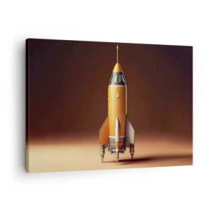 Tablou pe pânză Canvas - O rachetă în stil retro pe un fundal de tonuri de maro - 70x50cm - Totul începe cu un vis - Decorațiune modernă pentru perete pentru living și dormitor ARTTOR