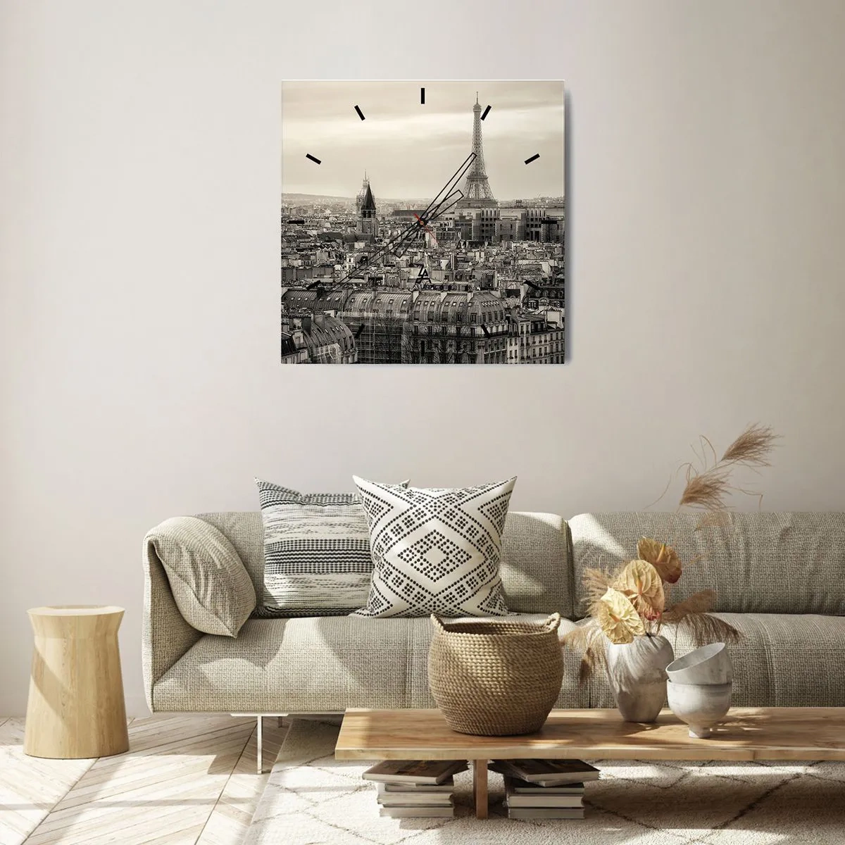 Ceas de perete - Ceas pe sticlă - Deasupra acoperișurilor Parisului - 30x30 cm