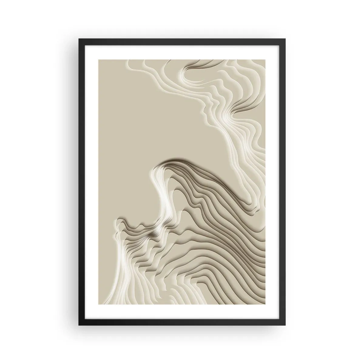 Poster în ramă neagră - Valuri stratificate în nuanțe de bej și maro - 50x70cm - Topografia artei - Decorațiune modernă pentru perete pentru living și dormitor ARTTOR
