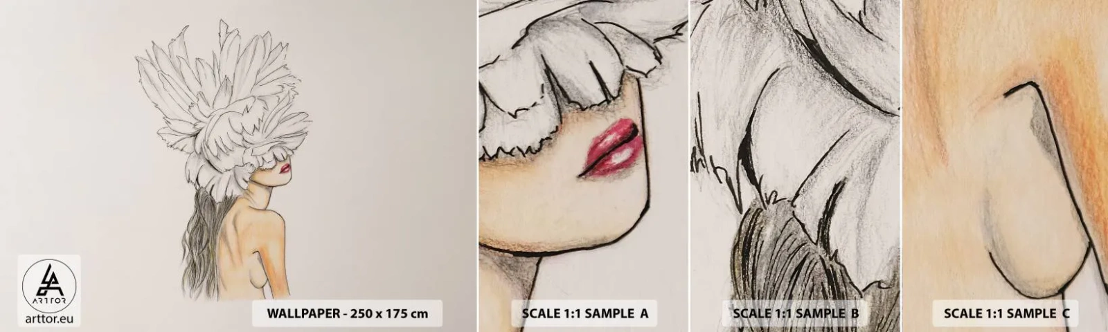 Mostră tapet autocolant Deluxe Sticker - Frumusețe încoronată - Abstracția, Femeie, Corp - 100x30 cm