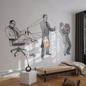 Tapet Standard Eco - Ierarhia puterii în ilustrația satirică - 100x70cm - Fiecare are stăpânul său - Decorațiune modernă pentru perete pentru living și dormitor ARTTOR