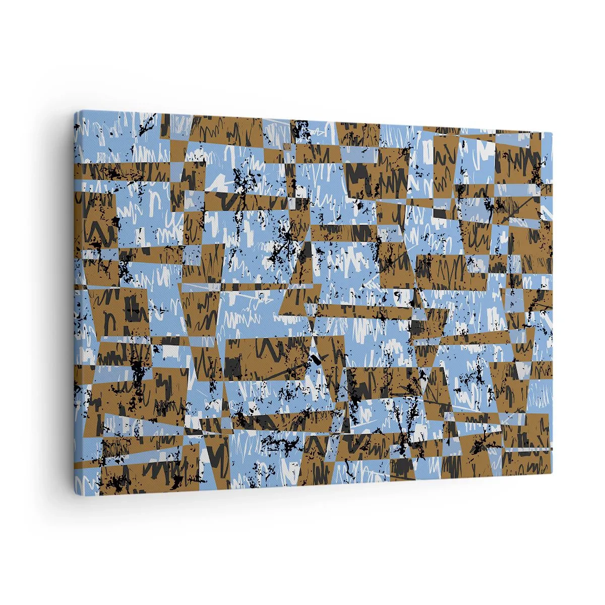 Tablou pe pânză Canvas - O compoziție abstractă de dreptunghiuri în nuanțe de maro și albastru. - 70x50cm - Decupaj aparte - Decorațiune modernă pentru perete pentru living și dormitor ARTTOR