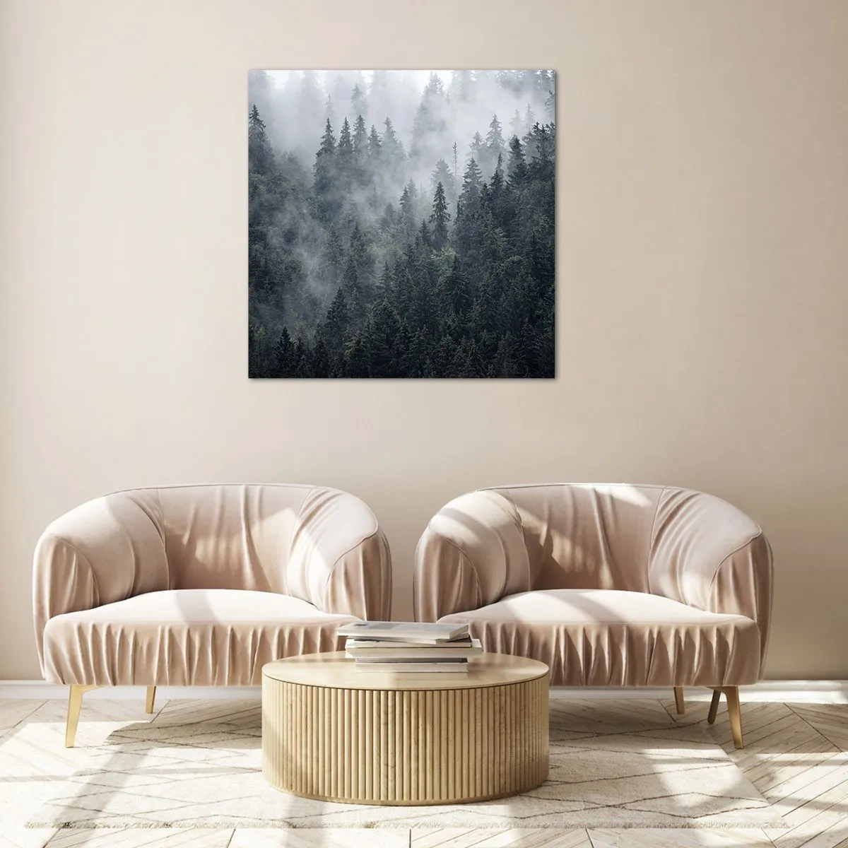 Tablou pe sticlă - Zori de pădure - 30x30 cm