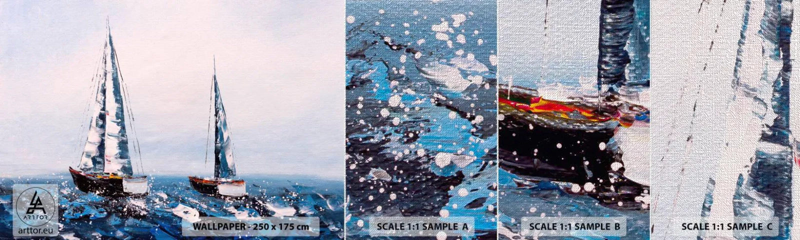 Mostră tapet Premium Canvas - Frăția vântului - Barci cu pânze, Peisaj, Litoral - 100x30 cm