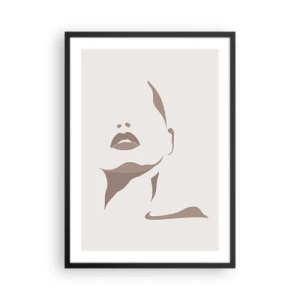 Poster în ramă neagră - Un portret facial minimalist în nuanțe de bej și maro. - 50x70cm - Creată din lumină și umbră - Decorațiune modernă pentru perete pentru living și dormitor ARTTOR