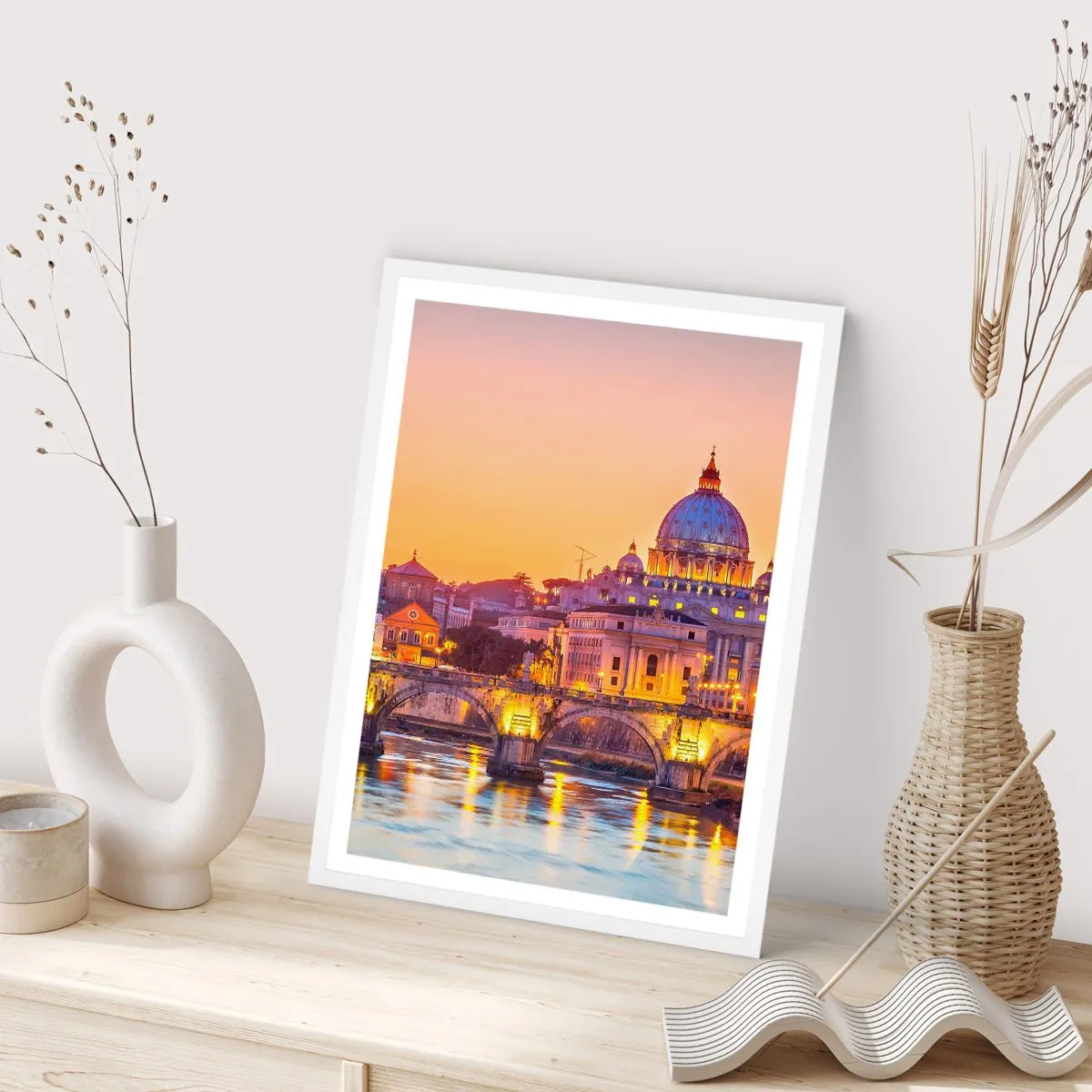 Poster în ramă albă - Amurg deasupra Orașului Etern - 30x40 cm