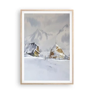 Poster în ramă de stejar deschis - Într-o vale înzăpezită - 70x100 cm