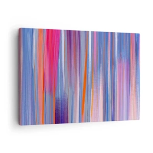 Tablou pe pânză Canvas - Linii verticale abstracte în nuanțe de albastru și roz - 70x50cm - Să intrăm în curcubeu - Decorațiune modernă pentru perete pentru living și dormitor ARTTOR