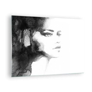 Tablou pe sticlă - Portret de femeie în acuarelă alb-negru - 70x50cm - Creată de secrete și ceață - Decorațiune modernă pentru perete pentru living și dormitor ARTTOR