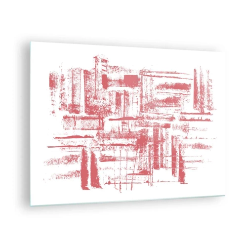Tablou pe sticlă - O compoziție abstractă în roșu care seamănă cu conturul arhitecturii urbane. - 70x50cm - Orașul roșu - Decorațiune modernă pentru perete pentru living și dormitor ARTTOR