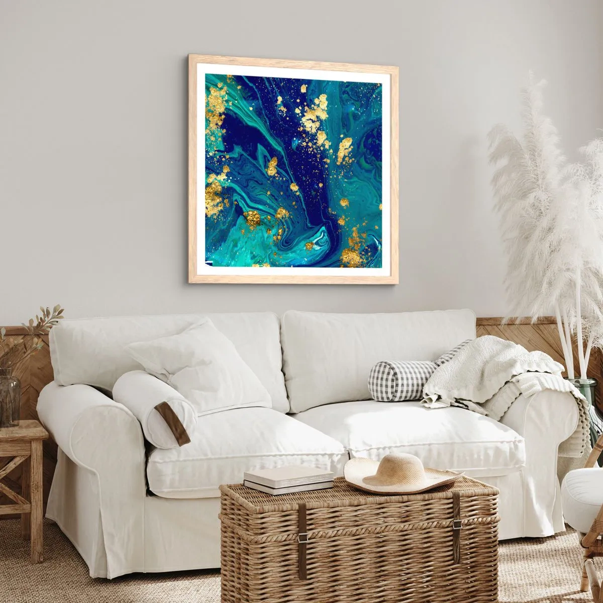 Poster în ramă de stejar deschis - Petale de soare - 40x40 cm