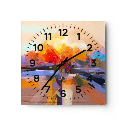 Ceas de perete - Ceas pe sticlă - A devenit toamnă - 30x30 cm
