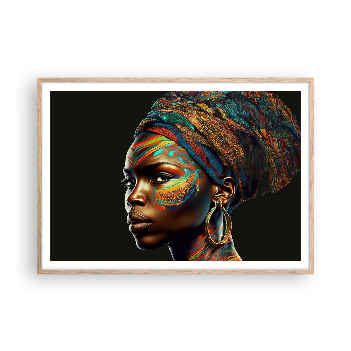 Poster în ramă de stejar deschis - Regina africană - 100x70 cm