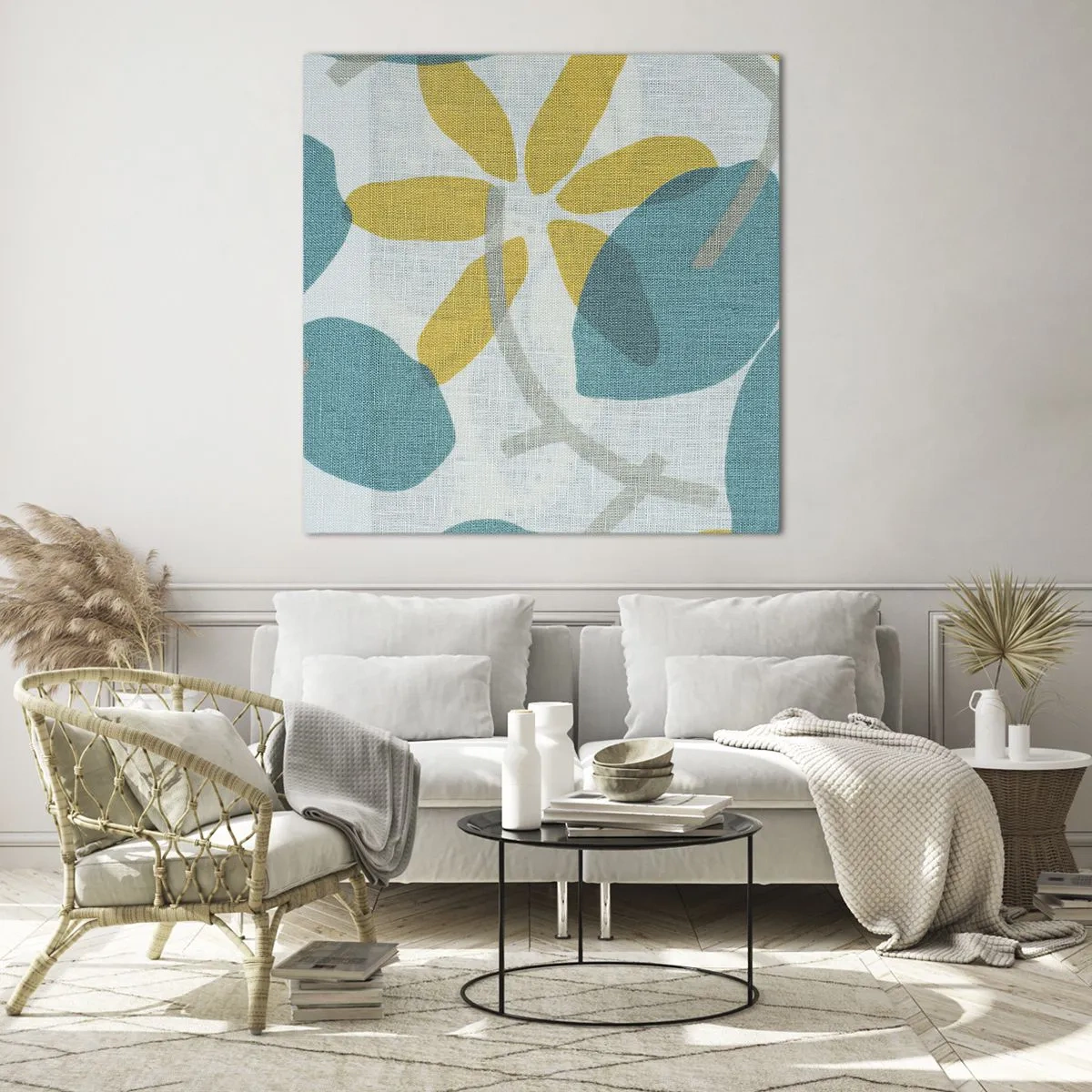 Tablou pe sticlă - Printre frunzele de azur - 60x60 cm