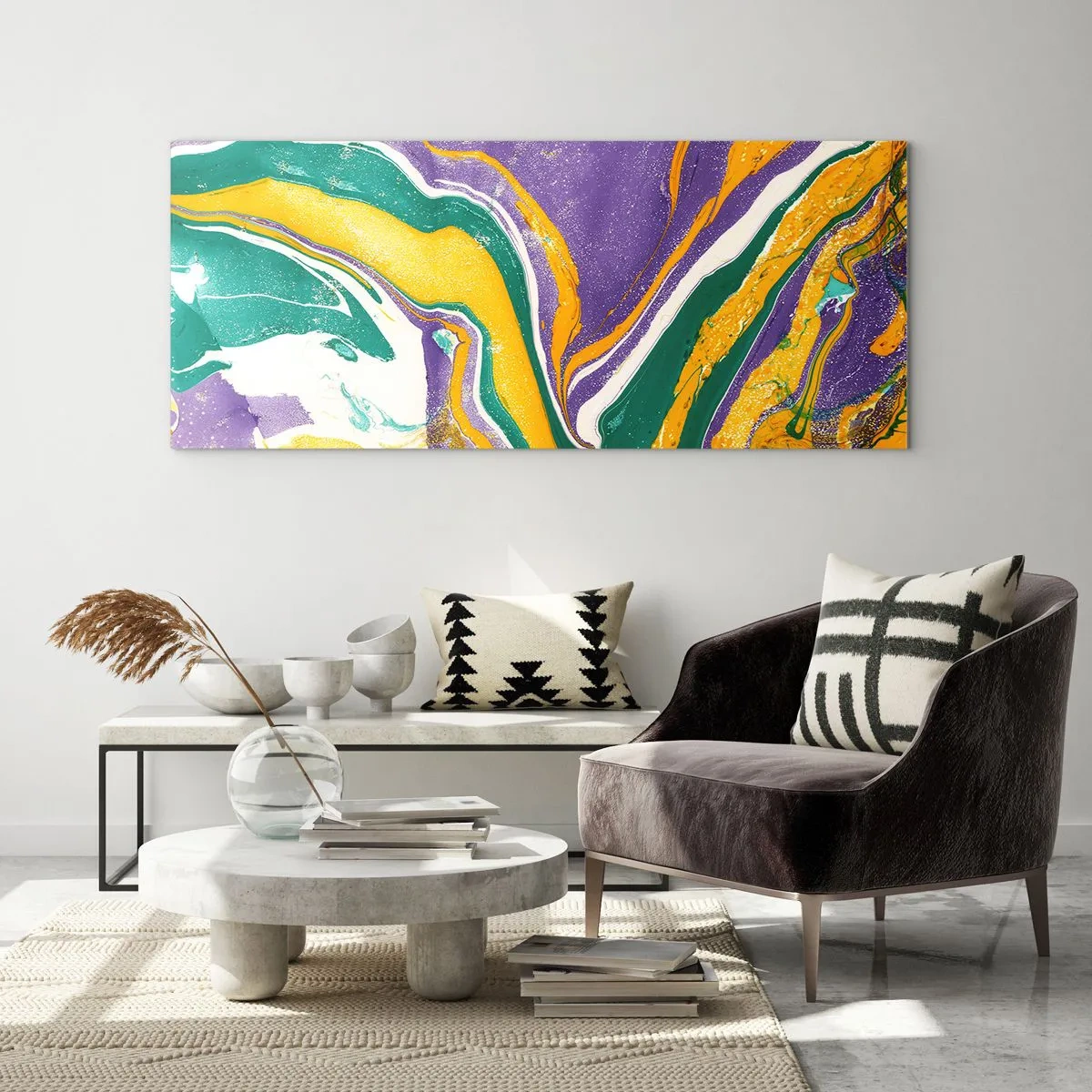 Tablou pe sticlă - Valuri de culoare - 120x50 cm