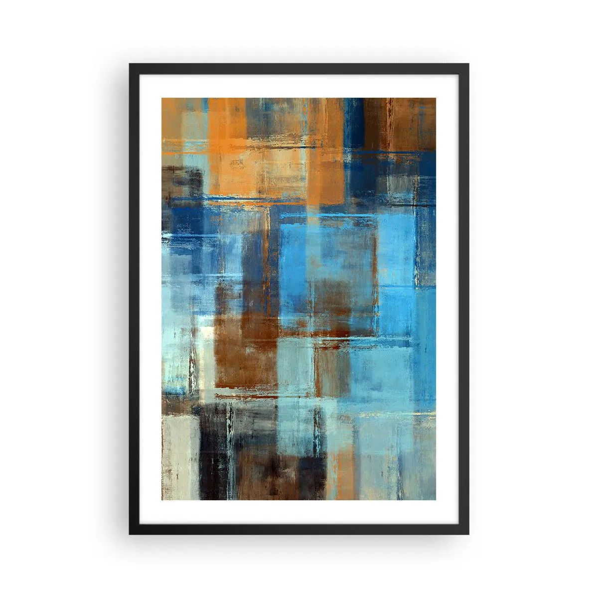 Poster în ramă neagră - Modele geometrice abstracte în nuanțe de albastru - 50x70cm - Prin valul albastru - Decorațiune modernă pentru perete pentru living și dormitor ARTTOR