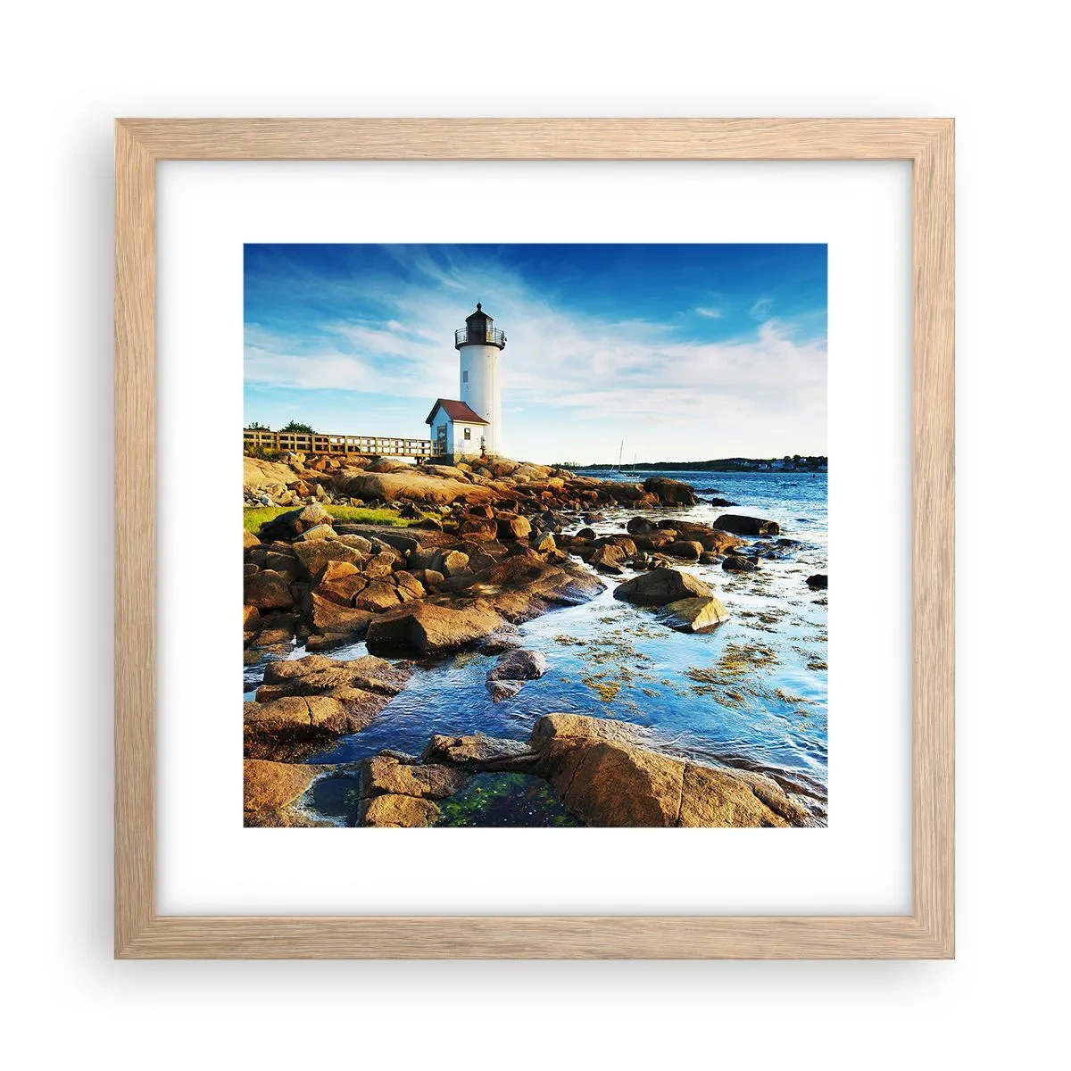 Poster în ramă de stejar deschis - Întoarce-te acasă fericit, te aștept cu nerăbdare - 30x30 cm