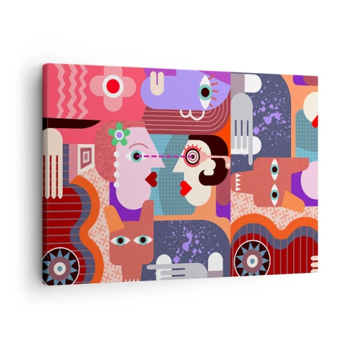 Tablou pe pânză Canvas - Figuri abstracte în culori vii - 70x50cm - Ochi în ochi - Decorațiune modernă pentru perete pentru living și dormitor ARTTOR