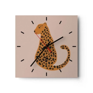 Ceas de perete - Ceas pe sticlă - Modelul leopard este tot timpul la modă - 40x40 cm