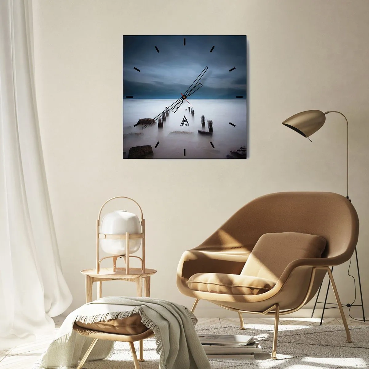 Ceas de perete - Ceas pe sticlă - Un lac în ceața calmă - 40x40 cm