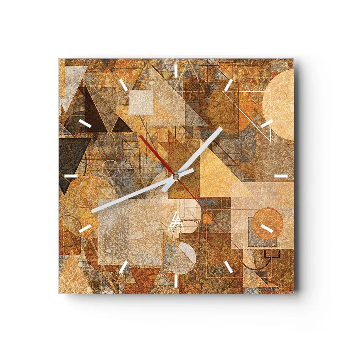 Ceas de perete - Ceas pe sticlă - Studiu cubist de bronz - 30x30 cm