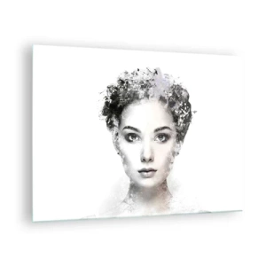 Tablou pe sticlă - Față de femeie în stil acuarelă pe fundal alb - 70x50cm - Un portret extrem de elegant - Decorațiune modernă pentru perete pentru living și dormitor ARTTOR