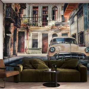Tapet Autoadeziv Deluxe Sticker - O siestă în Havana - Mașină de epocă, Arhitectură, Oraș - 250x175 cm