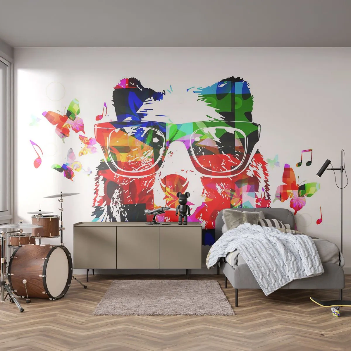 Tapet Autoadeziv Deluxe Sticker - Îmi place ursul! - Abstracția, Urs, Ochelari - 250x175 cm