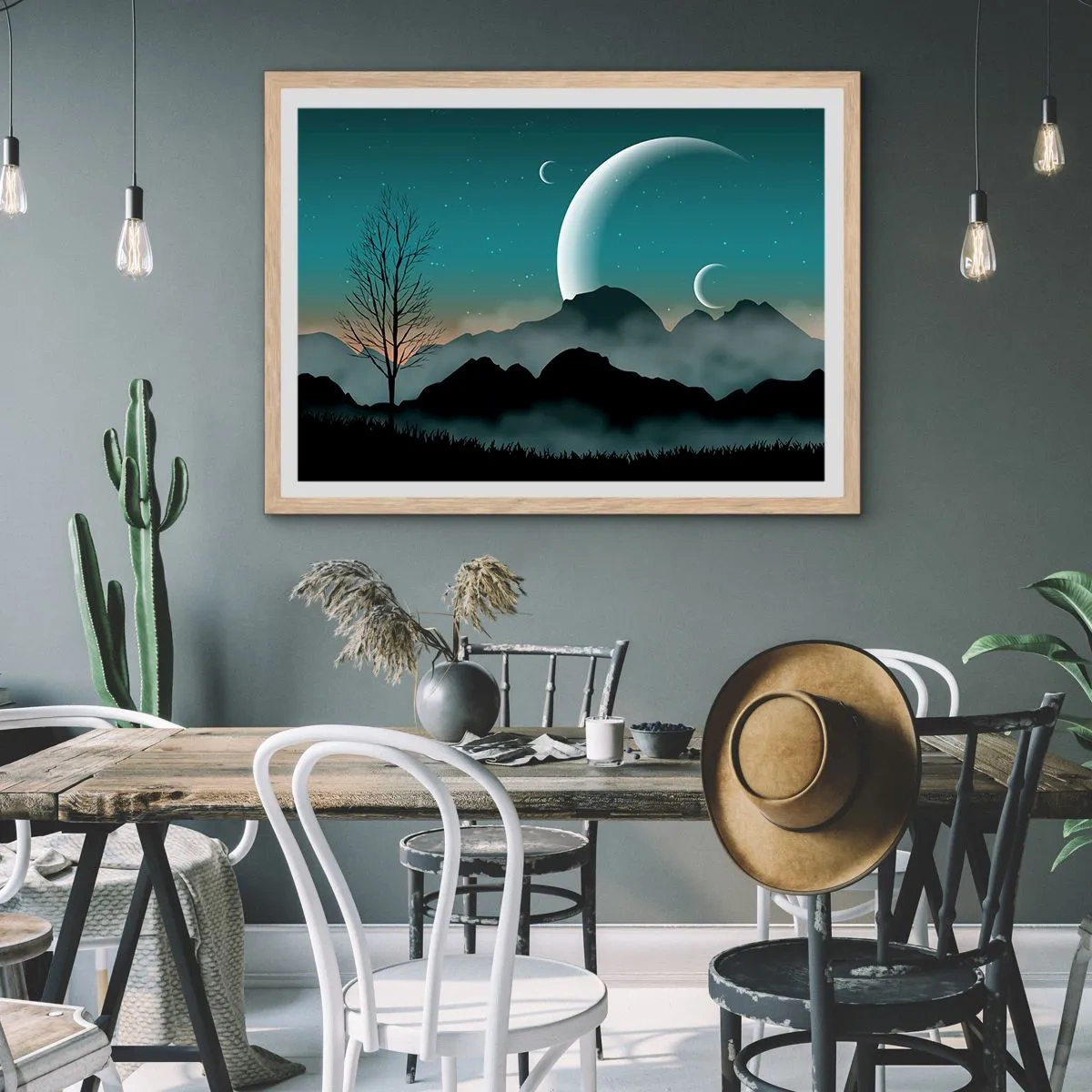 Poster în ramă de stejar deschis - Carnavalul unei nopți înstelate - 100x70 cm