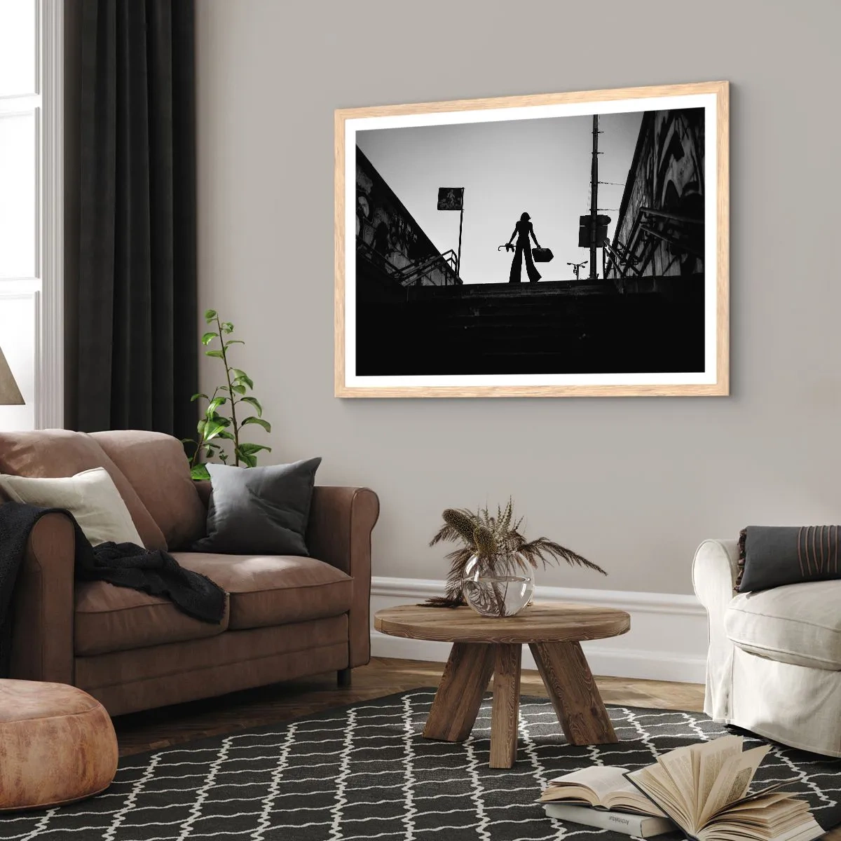 Poster în ramă de stejar deschis - Rătăcire urbană - 100x70 cm