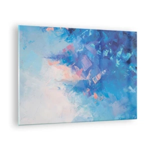 Tablou pe sticlă - Peisaj abstract de iarnă cu nuanțe reci de albastru și roz pal - 70x50cm - Abstracție de iarnă - Decorațiune modernă pentru perete pentru living și dormitor ARTTOR