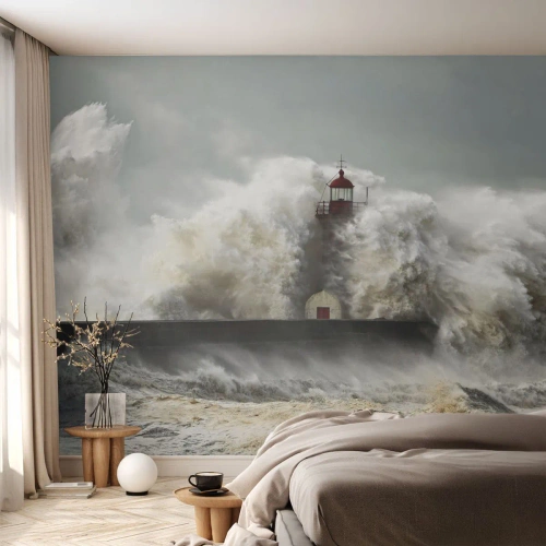 Fototapetă personalizată Standard Eco - Mânia oceanului - Peisaj, Far, Furtună