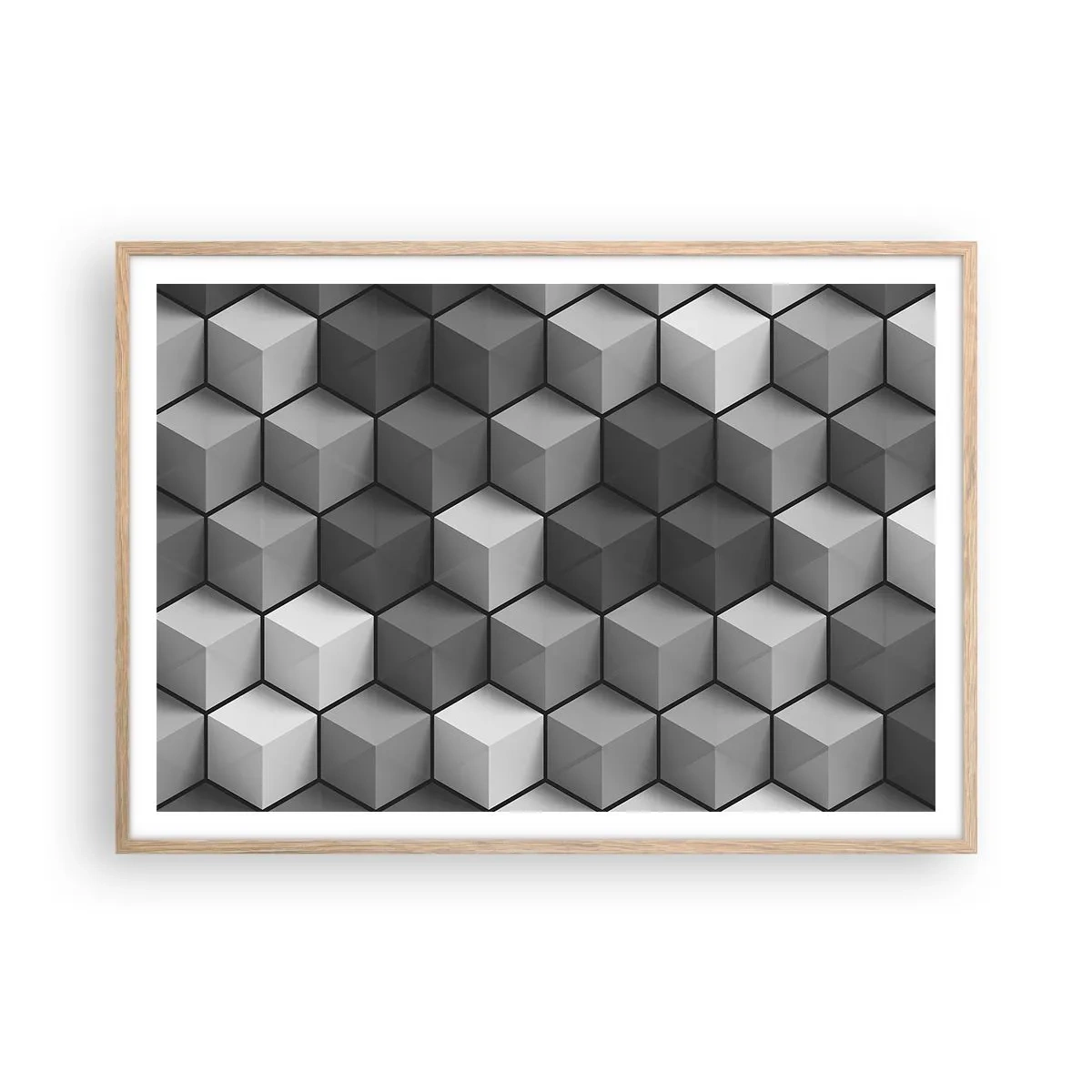 Poster în ramă de stejar deschis - Puzzle cubist - 100x70 cm