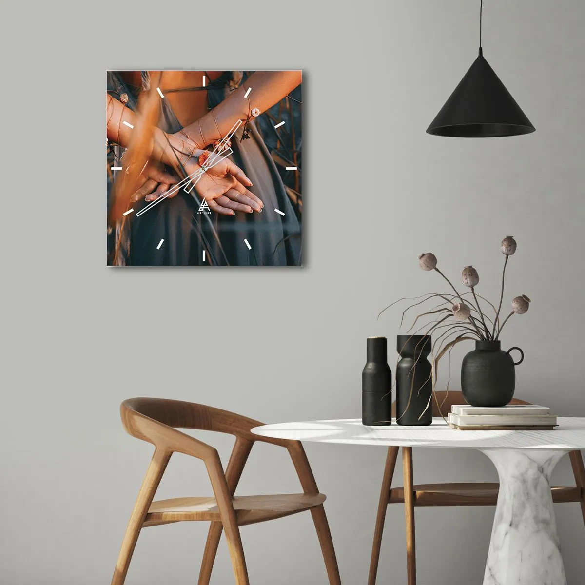 Ceas de perete - Ceas pe sticlă - Legată de natură - 40x40 cm