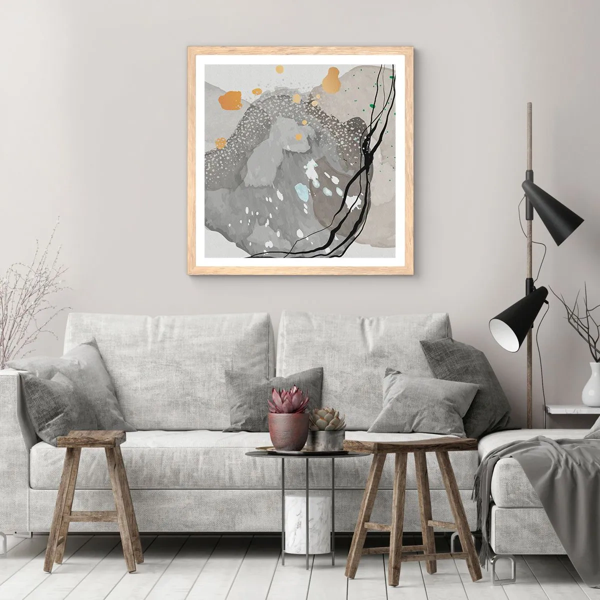 Poster în ramă de stejar deschis - Compoziție organică - 40x40 cm