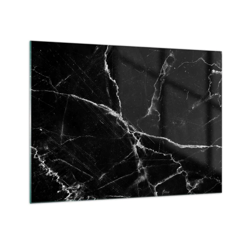 Tablou pe sticlă - Suprafață de marmură neagră cu vene ușoare - 70x50cm - Viața secretă a unei pietre - Decorațiune modernă pentru perete pentru living și dormitor ARTTOR