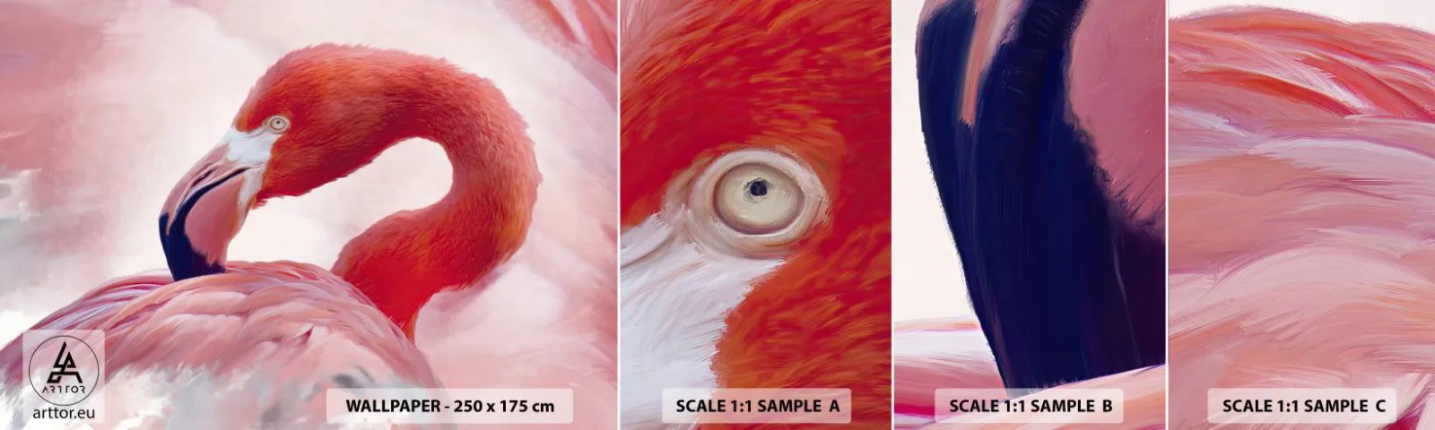 Mostră tapet autocolant Deluxe Sticker - Frumusețea păsărilor - Flamingo, Pasăre, Natură - 100x30 cm