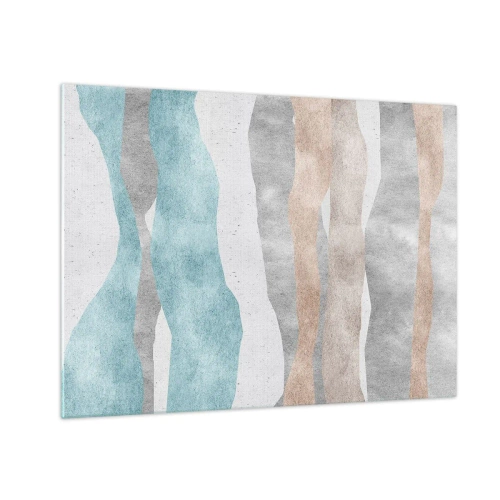 Tablou pe sticlă - Dungi delicate în nuanțe de bej și albastru - 70x50cm - Studiu de proximitate - Decorațiune modernă pentru perete pentru living și dormitor ARTTOR