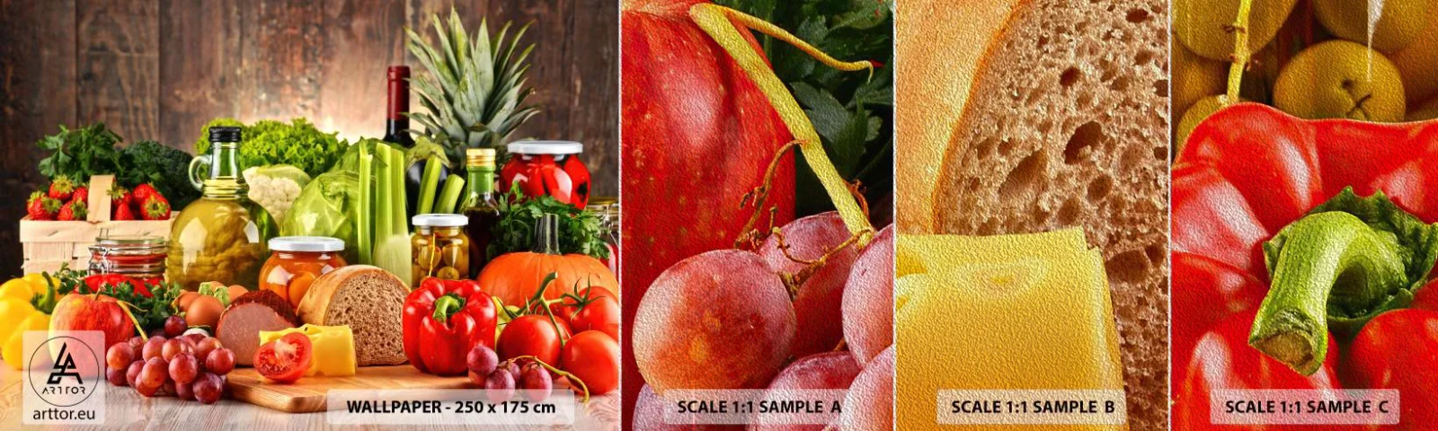 Mostră tapet Premium Sand - Afumate, prăjite, marinate - Gastronomie, Legume, Fructe - 100x30 cm