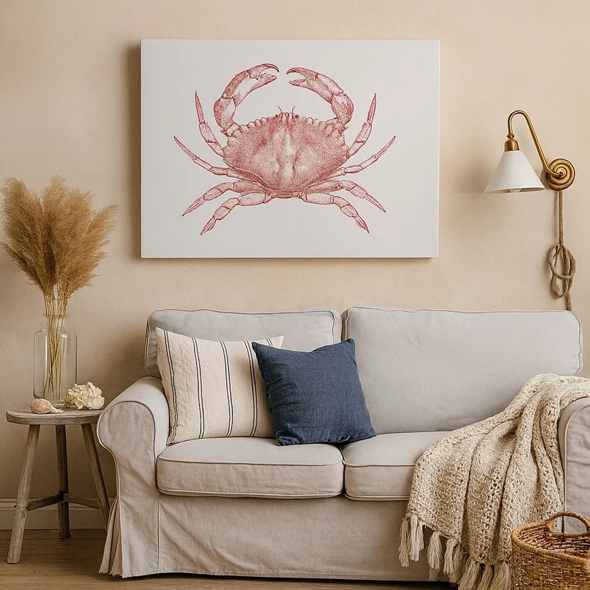 Tablou pe pânză Canvas - Desenul unui crab într-o nuanță roșie - 70x50cm - Crab peste crabi - Decorațiune modernă pentru perete pentru living și dormitor ARTTOR